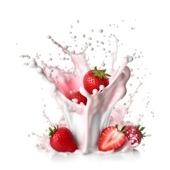 Fototapeta na wymiar Isolated Splash of Milk or Yogurt with Strawberries. Generative AI