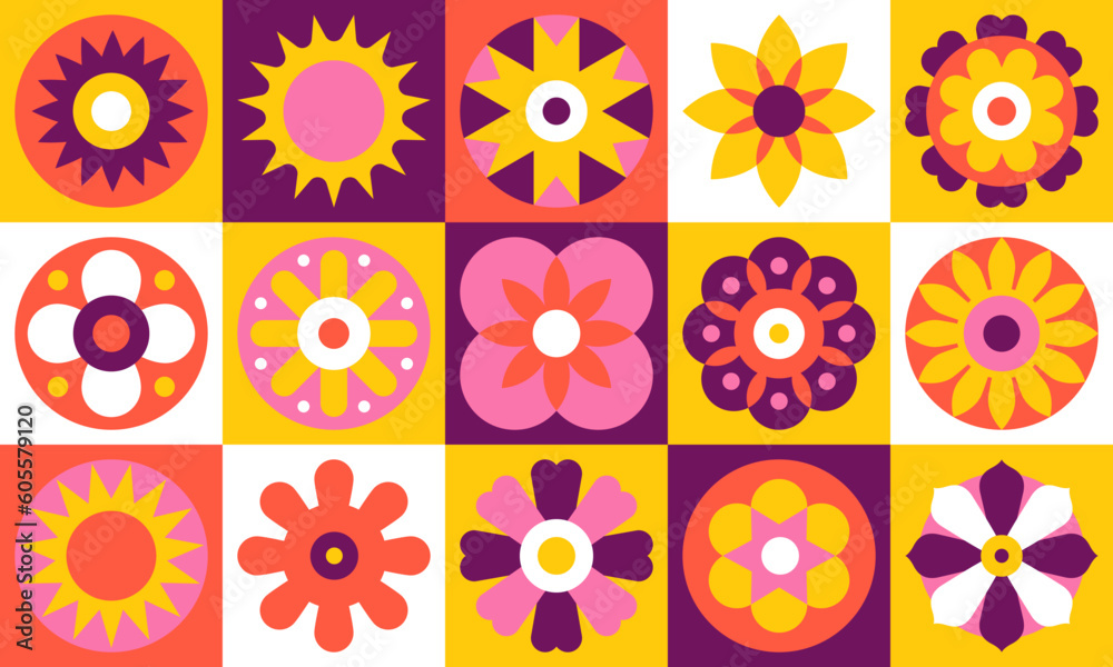 Leinwandbilder vector set of abstract creative backgrounds in minimal trendy style with geometric flowers - design 