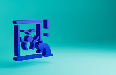 Blue Radioactive waste in barrel icon isolated on blue background. Barrel with radioactive and toxic substance is spilled. Minimalism concept. 3D render illustration
