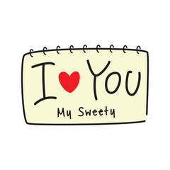 I love you text notebook vector illustration. Modern calligraphic sign.