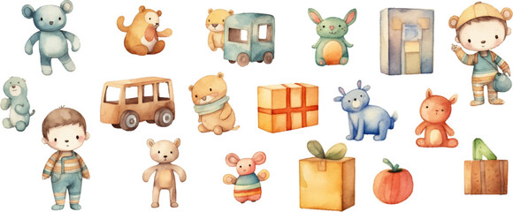 toy watercolor clipart neutral colors for kids simple drawing cute