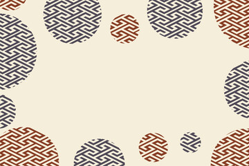 イラスト素材：日本風丸形フレーム,和風,工字繋ぎ,枠