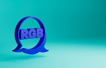 Blue Speech bubble with RGB and CMYK color mixing icon isolated on blue background. Minimalism concept. 3D render illustration