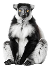 black and white ruffed lemur isolated on a white background, generative AI animal - obrazy, fototapety, plakaty
