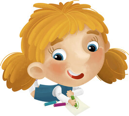 cartoon scene with young girl having fun resting and drawing leisure free time isolated illustration for kids