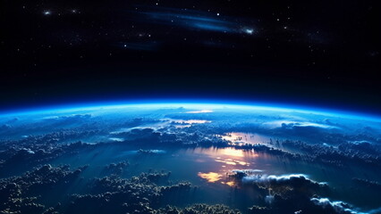 At night viewed from space with city lights showing human activity with Generative AI.