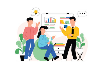 Teamwork Managing Business Growth. Business Presentation Flat Illustration