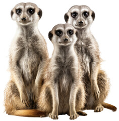 African meerkat family standing isolated on a white background, generative AI animal