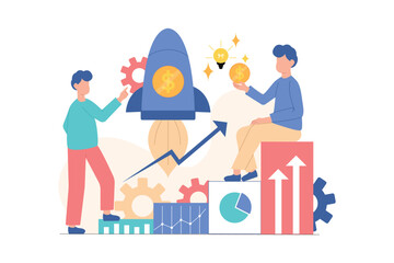 Success Planning Business Teamwork. Business Startup Vector Illustration
