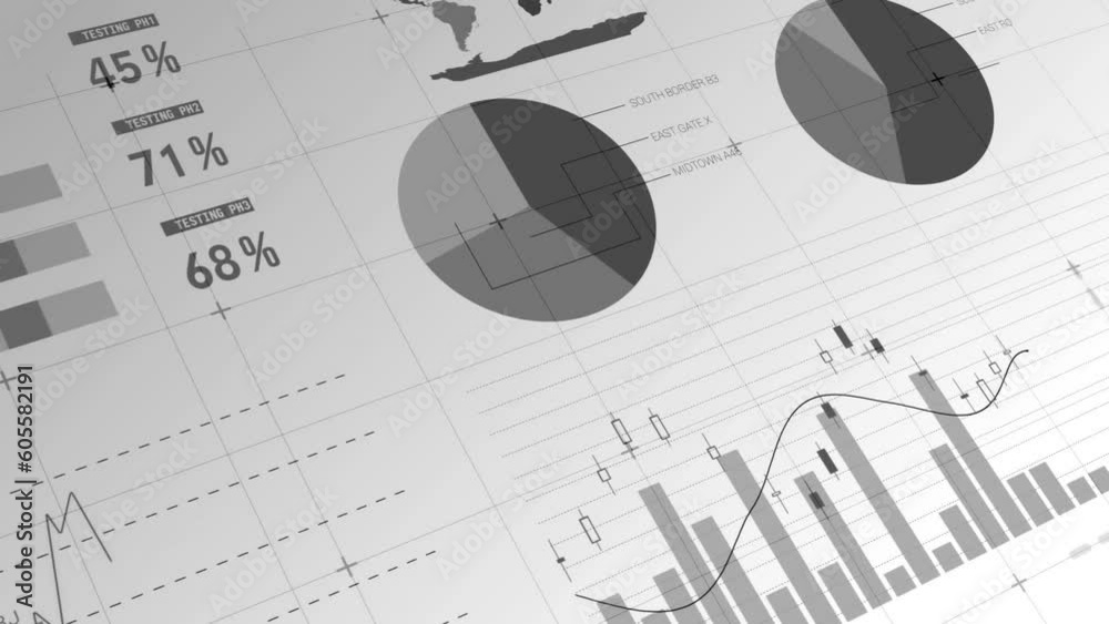Poster animation of statistical data processing over grid network against grey background