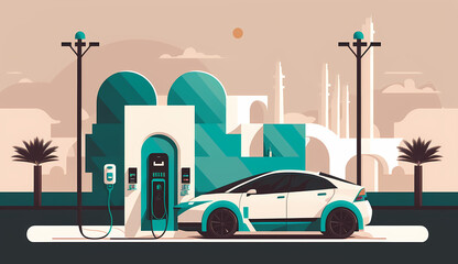 電気自動車のイラスト、Electric Vehicle, illustration, Generative AI