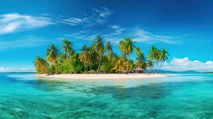 Fototapeta na wymiar Beautiful tropical island with palm trees and beach panorama as background image