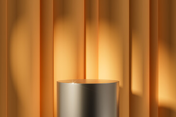 3d presentation background with pedestal or dais in the room illuminated by sunlight. 3d rendering of mockup of presentation podium for display or advertising purposes