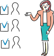 人物のチェックリストについて説明する女性秘書　イラスト素材	
