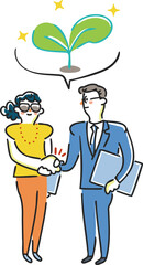 しっかりと握手している二人のビジネスパーソン　イラスト素材	
