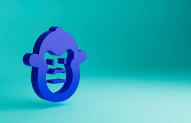 Blue Monkey icon isolated on blue background. Animal symbol. Minimalism concept. 3D render illustration
