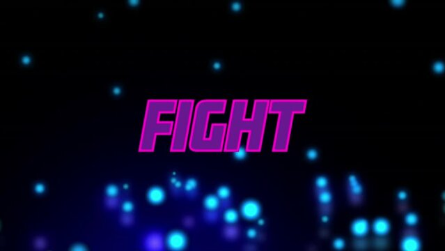 Animation of fight neon text over spot lights