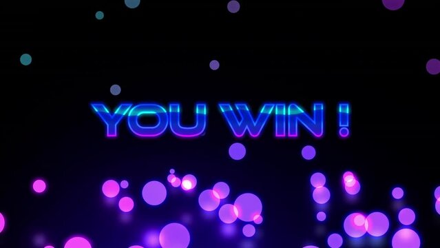 Animation of you win neon text over spot lights