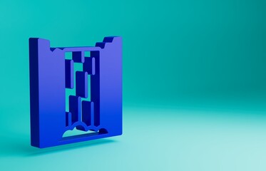 Blue Waterfall icon isolated on blue background. Minimalism concept. 3D render illustration