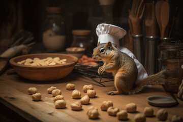 A squirrel working as a professional chef, creating culinary masterpieces. | Generative Ai