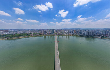 Aerial photography of Zhuzhou Bridge in China, city central axis scenery