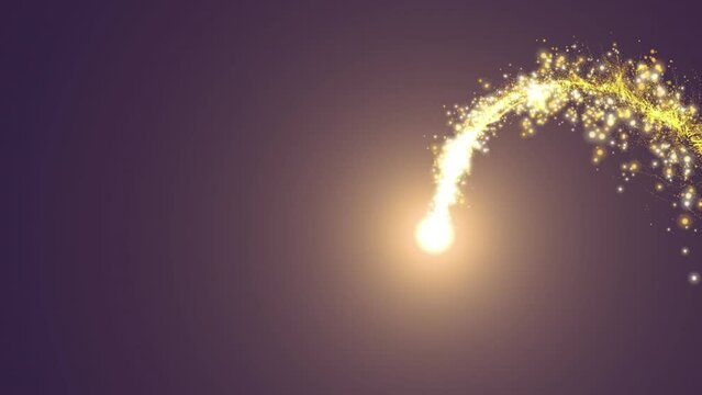 Animation of golden shooting star moving against copy space on blue background