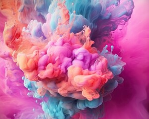 Obraz premium Abstract colorful pastel color cloud background. Colorful Ink Diffusion in Water. Generative AI