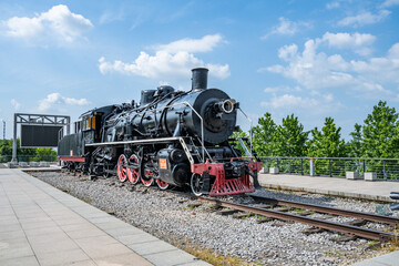 Fototapeta premium Steam locomotive at Locomotive Square in Zhuzhou, China