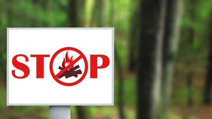 Bonfire sign on the shield is prohibited in the forest. Protect the environment.