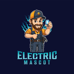 Electrician Worker Mascot Logo Design