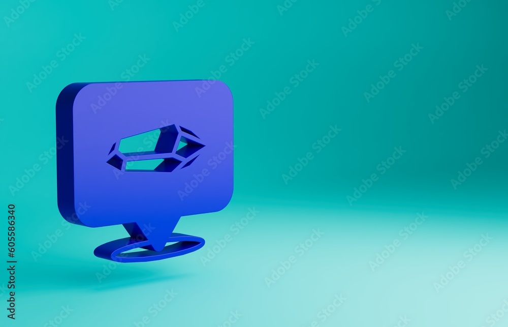 Wall mural Blue Magic stone icon isolated on blue background. Fantasy crystal. Jewelry gem for game. Minimalism concept. 3D render illustration