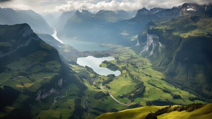 Beautiful Switzerland Landscape Bird Eye Angle Wallpaper Generated AI