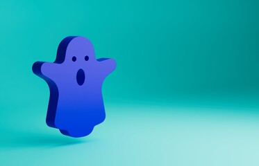 Blue Ghost icon isolated on blue background. Happy Halloween party. Minimalism concept. 3D render illustration