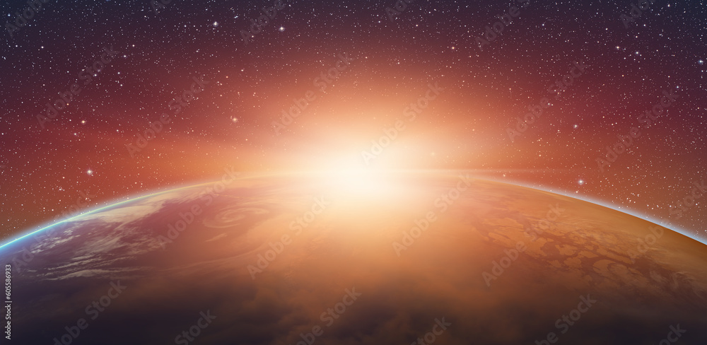 Poster planet earth with a spectacular sunset 
