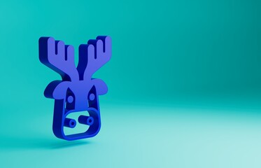 Blue Deer head with antlers icon isolated on blue background. Minimalism concept. 3D render illustration