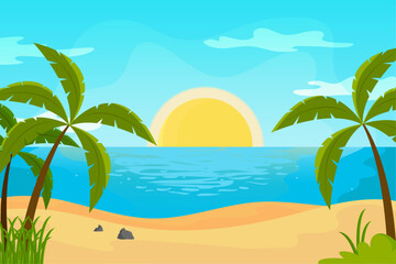 Fototapeta na wymiar Summer landscape tropical beach with flat design background