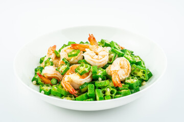 Chinese Cuisine One Plate Okra Fried Shrimp