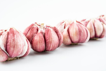 Fresh red skin garlic head on white background