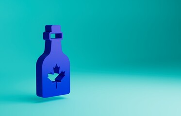 Blue Bottle of maple syrup icon isolated on blue background. Minimalism concept. 3D render illustration