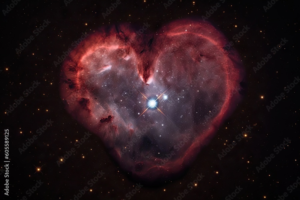 Poster heart-shaped nebula with twinkling stars in the background, created with generative ai