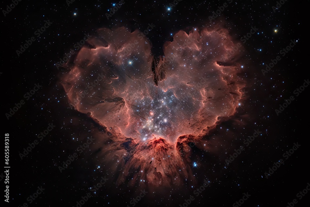 Wall mural heart-shaped nebula with star cluster in the background, created with generative ai
