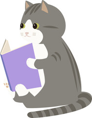 本を読む子猫　グレーの猫
