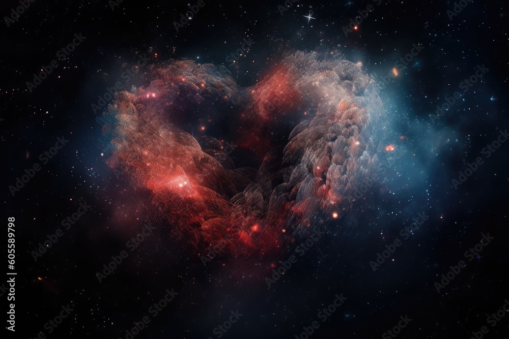 Poster cosmic heart, beating with the stars and dust of the universe, created with generative ai