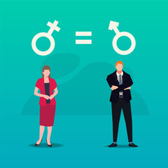 Male and female with gender symbols. Gender equality concept design vector illustration