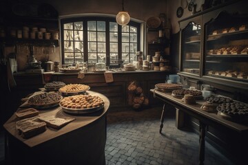 Experience history: antique atmosphere at old bakery. Generative AI