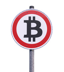 3d Illustration - Verkehrsschild - Verbot - Bitcoin - Freisteller - Freigestellt