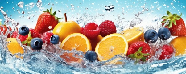 Fototapeta na wymiar Fruit with Water Splash on White Background, Healthy fruits Rich in Vitamins. Generative Ai