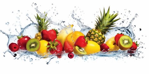 Obraz na płótnie Canvas Fruit with Water Splash on White Background, Healthy fruits Rich in Vitamins. Generative Ai