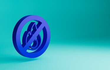 Blue No fire icon isolated on blue background. Fire prohibition and forbidden. Minimalism concept. 3D render illustration