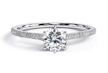 Diamond solitaire engagement wedding ring isolated on white. diamond engagement wedding ring on isolated white background - obrazy, fototapety, plakaty
